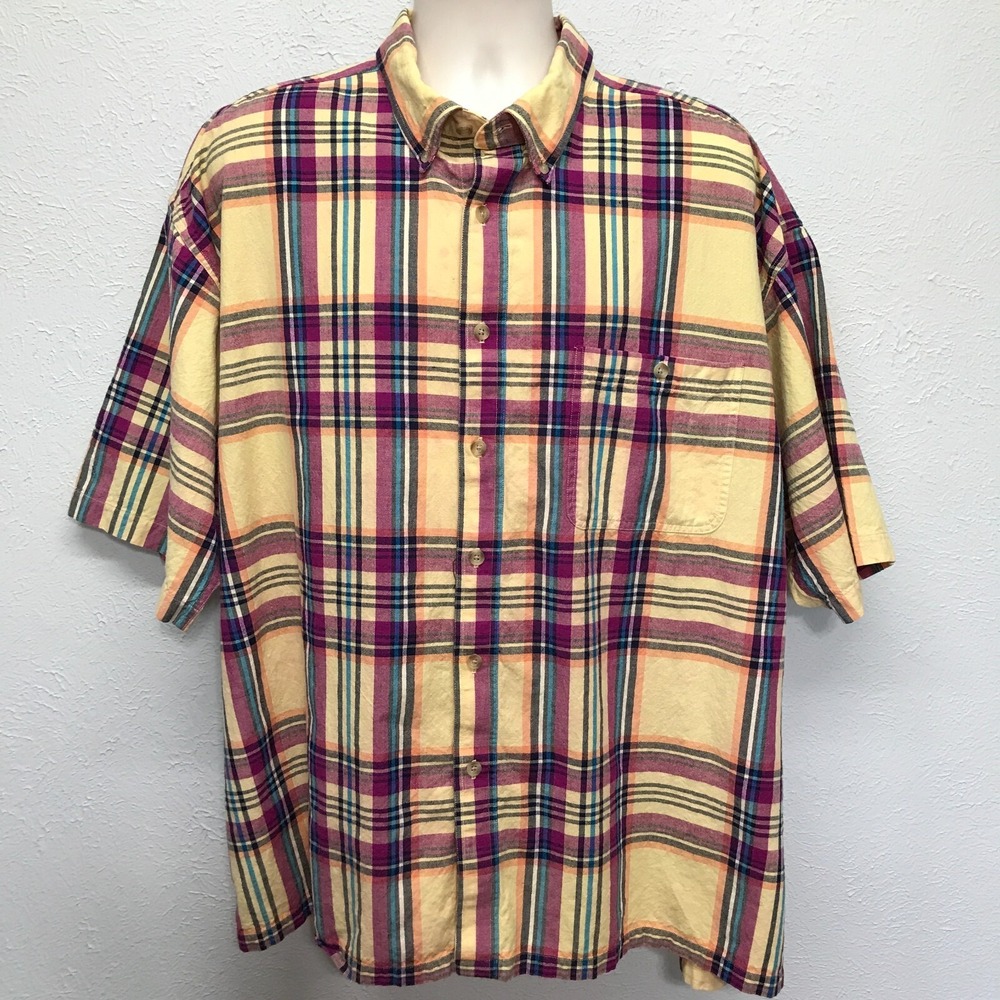 Salmon River Traders Mens‎ 2X Big Shirt Plaid Cotton Short Sleeve Button Casual
